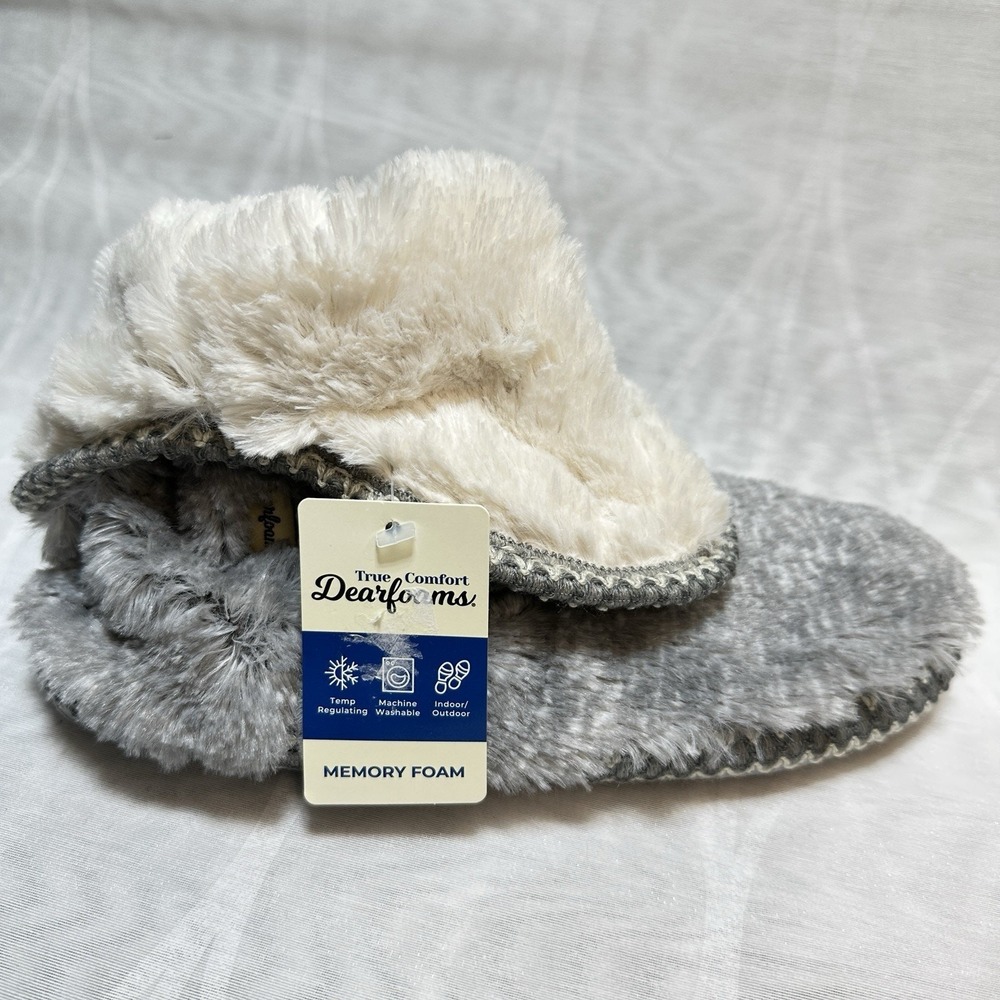 Dearfoams Womens Beth Furry Foldover Boot‎ Slippers sz Large 9-10 Grey Frost NWT